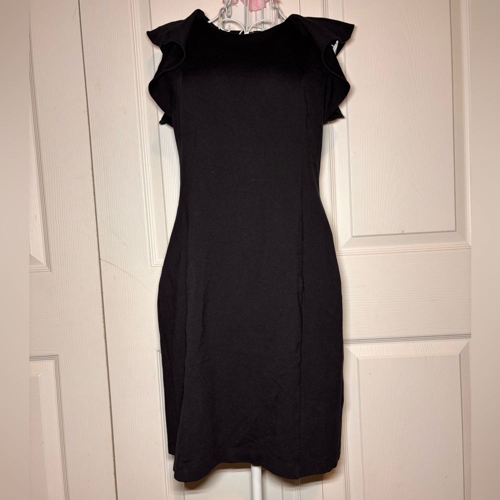 Lands' End Black Mini Dress with Ruffle Sleeves